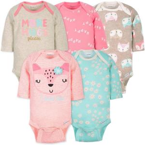 image5Pack Baby Girls Fox Long Sleeve Onesies Bodysuits