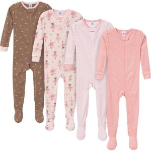 imageGerber Baby Girls Babygirls 4pack Footed PajamasBallerinas