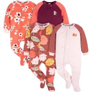 imageGerber Baby Girls Babygirls 4pack Footed PajamasPink Leaves  Flower Toss