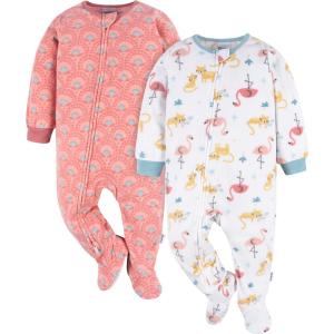 imageGerber Baby Girls Flame Resistant Fleece Footed Pajamas 2packPink Flamingos