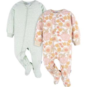 imageGerber Baby Girls Flame Resistant Fleece Footed Pajamas 2packPink Green Floral
