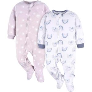 imageGerber Baby Girls Flame Resistant Fleece Footed Pajamas 2packPurple Rainbows