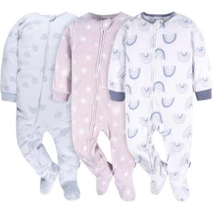imageGerber Baby Girls Toddler Loose Fit Fleece Footed Pajamas 3Pack Purple Rainbows 18 Months