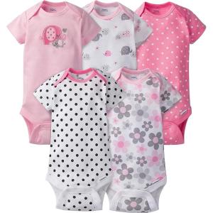 imageGerber Unisex Baby 5Pack ShortSleeve OnesiesElephantsFlowers