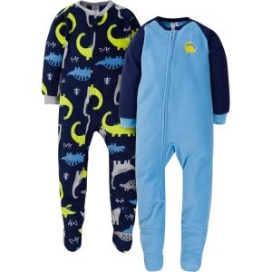 imageGerber babygirls Baby Girls Fleece Footed Pajamas 2packBlue Dinos