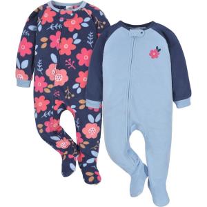 imageGerber babygirls Baby Girls Fleece Footed Pajamas 2packFloral Blue