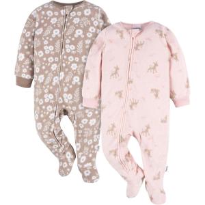 imageGerber babygirls Baby Girls Fleece Footed Pajamas 2packPink Brown Deer