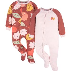 imageGerber babygirls Baby Girls Fleece Footed Pajamas 2packPink Leaves