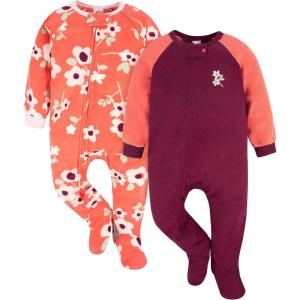 imageGerber babygirls Baby Girls Fleece Footed Pajamas 2packPurple Flower Toss