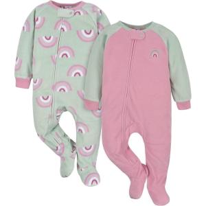 imageGerber babygirls Baby Girls Fleece Footed Pajamas 2packRainbow Green