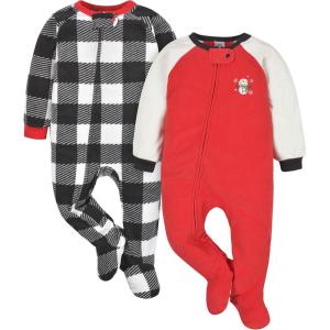 imageGerber babygirls Baby Girls Fleece Footed Pajamas 2packRed Black Snowman