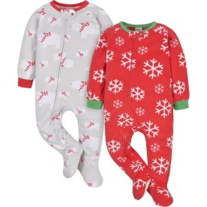 imageGerber babygirls Baby Girls Fleece Footed Pajamas 2packRed Snowflake