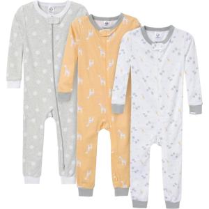 imageGerber babygirls Babygirls 3pack Snug Fit Footless Onepiece Cotton PajamasSafari