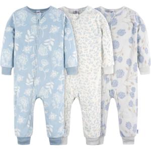 imageGerber babygirls Fleece Footless Pajamas 3packBlue Floral