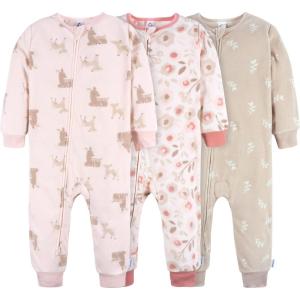 imageGerber babygirls Fleece Footless Pajamas 3packPink Deer