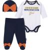 imageGerber NFL Denver Broncos 3 Pack Bodysuit Footed Pant and Cap Registry Gift Set bluewhite Denver Broncos 69M