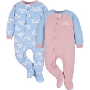 imageGerber Baby Girls Loose Fit Fleece Footed Pajamas 2pack And Toddler Sleepers Cutie Blue 5T US