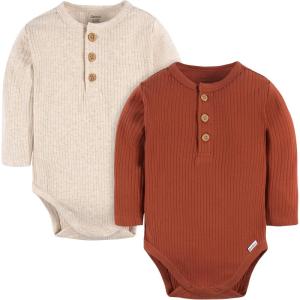 imageGerber babyboys Baby Boys and Baby Girls 2pack BodysuitsRust Oatmeal Heather