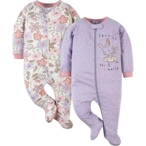 imageGerber Baby Boys 2Pack Sleep N Play PajamasBunny Ballerina Purple