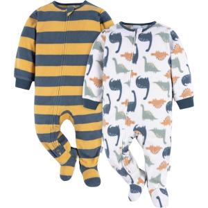 imageGerber Baby Boys 2Pack Sleep N Play PajamasDinos  Wide Stripe