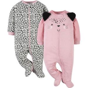 imageGerber Baby Boys 2Pack Sleep N Play PajamasLeopard Pink