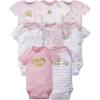 image:imageGerber Baby Girls 8pack Short Sleeve Onesies and 4Pack Sleep N Play Clothing Bundle Castle Preemie