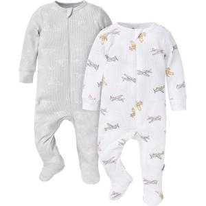 image:imageGerber Baby 2pack 2way Zip Thermal Footed Sleep N PlayAirplanes