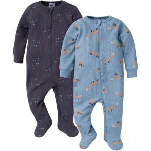 image:imageGerber Baby 2pack 2way Zip Thermal Footed Sleep N PlayFoxes