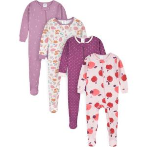 image:imageGerber Baby Girls Babygirls 4pack Footed PajamasApple  Woodland Magic