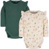 image:imageGerber Baby Girls 2pack Long Ruffle Sleeve OnesiesMushrooms