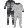 image:imageGerber BabyBoys 2Pack Footed PajamasGrey Dinos Black Stripe Grey