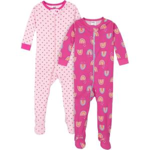 image:imageGerber Baby Girls 2Pack Footed PajamasRainbows Pink