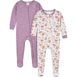image:imageGerber Baby Girls 2Pack Footed PajamasWoodland Floral Purple