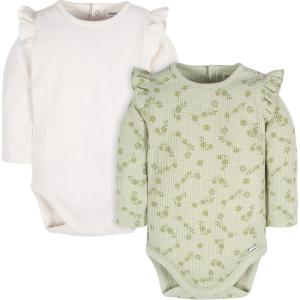 image:imageGerber Baby Girls 2pack Long Ruffle Sleeve OnesiesFlower Toss