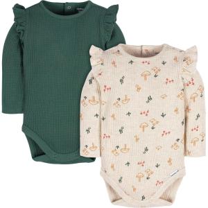 image:imageGerber Baby Girls 2pack Long Ruffle Sleeve OnesiesMushrooms
