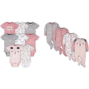 image:imageGerber Baby Girls 8pack Short Sleeve Onesies and 4Pack Sleep N Play Clothing Bundle Bear 69M
