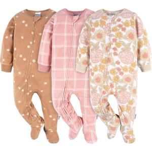 image:imageGerber Baby Girls Fleece Footed Pajamas 3packPink Floral