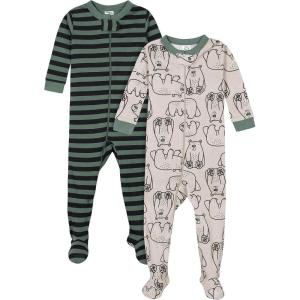image:imageGerber BabyBoys 2Pack Footed PajamasBear Green Stripes White