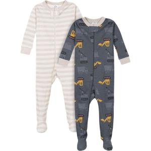 image:imageGerber BabyBoys 2Pack Footed PajamasDump Truck Grey
