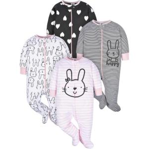 image:imageGerber BabyGirls 4 Pack Sleep N Play FootieBunny Smiley