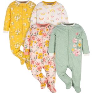 image:imageGerber BabyGirls 4 Pack Sleep N Play FootieGolden Floral
