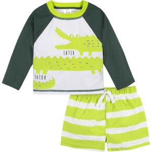 image:imageGerber BabyBoys Toddler Long Sleeved Rashguard Swim Bathing Suit SetGreen Gator