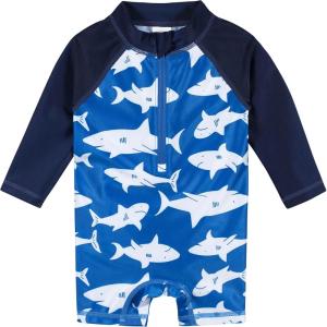 image:imageGerber Baby Boys Toddler Long Sleeve One Piece Sun Protection Rashguard SwimsuitBlue and White Sharks