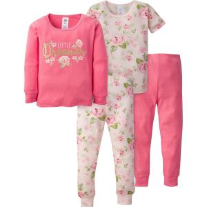 image:imageGerber Baby Girls 4Piece Cotton Pajama SetPink Rose