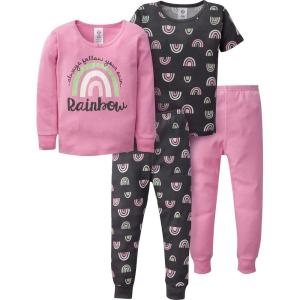 image:imageGerber Baby Girls 4Piece Cotton Pajama SetPurple Rainbow