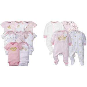 image:imageGerber Baby Girls 8pack Short Sleeve Onesies and 4Pack Sleep N Play Clothing Bundle Castle 36M