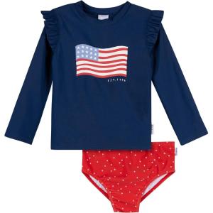 image:imageGerber BabyGirls Baby Toddler Long Sleeved Rashguard Swim Bathing Suit SetRash Guard SetUsa Flag