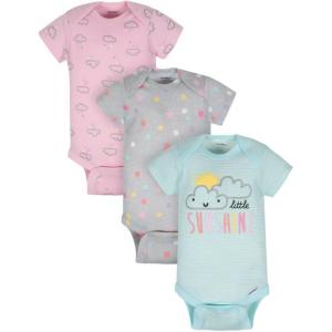 image:imageOrganic 3Pack Baby Girls Clouds Short Sleeve Onesies Bodysuits