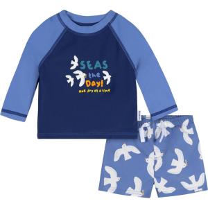 image:imageGerber BabyBoys Toddler Long Sleeved Rashguard Swim Bathing Suit SetBlue Birds