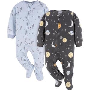 image:imageGerber Baby Boys Toddler Loose Fit Fleece Footed Pajamas 2pack Space 03 Months
